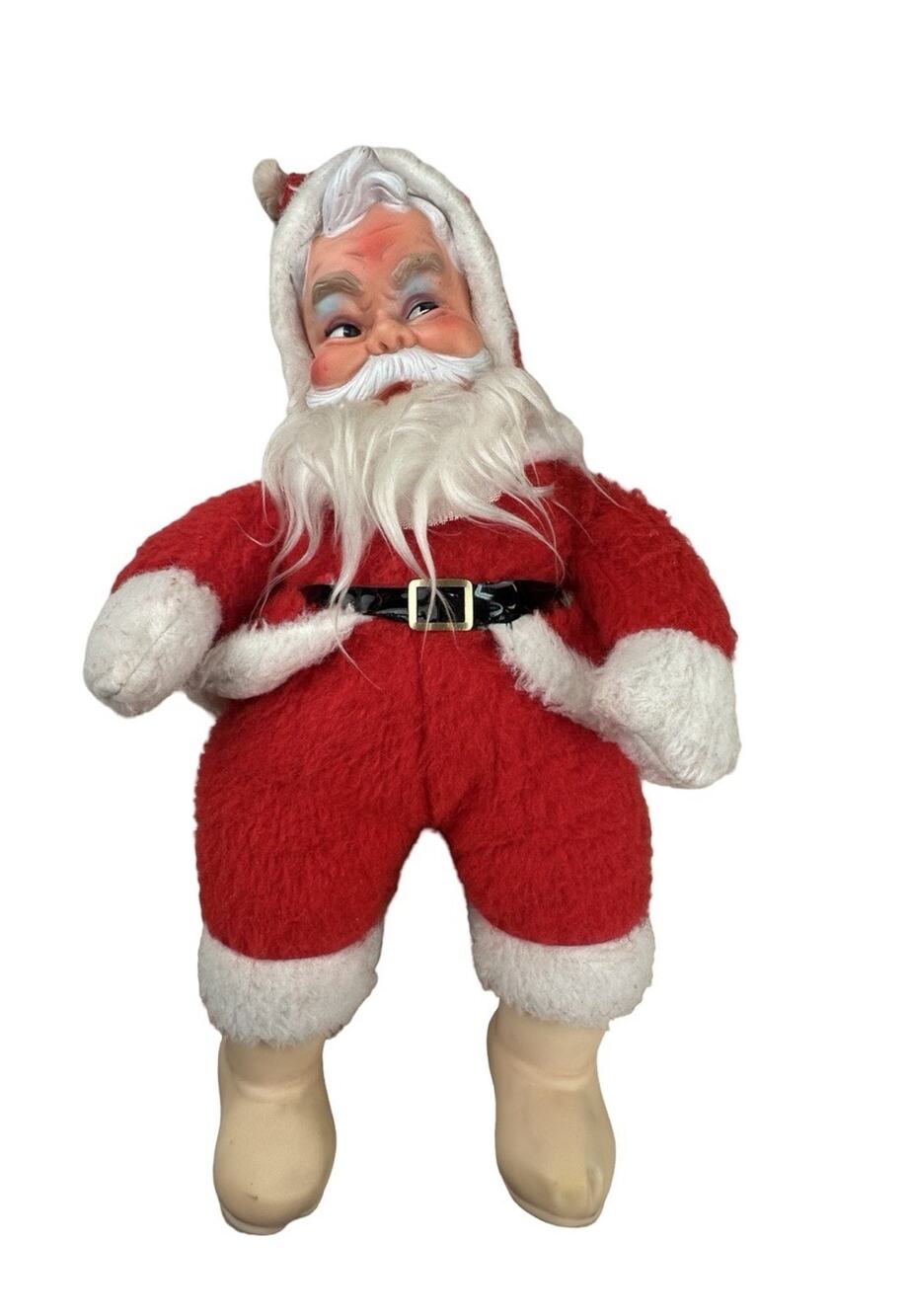Vintage Rubber Face Santa Claus Doll Hong Kong Plush Christmas Decor